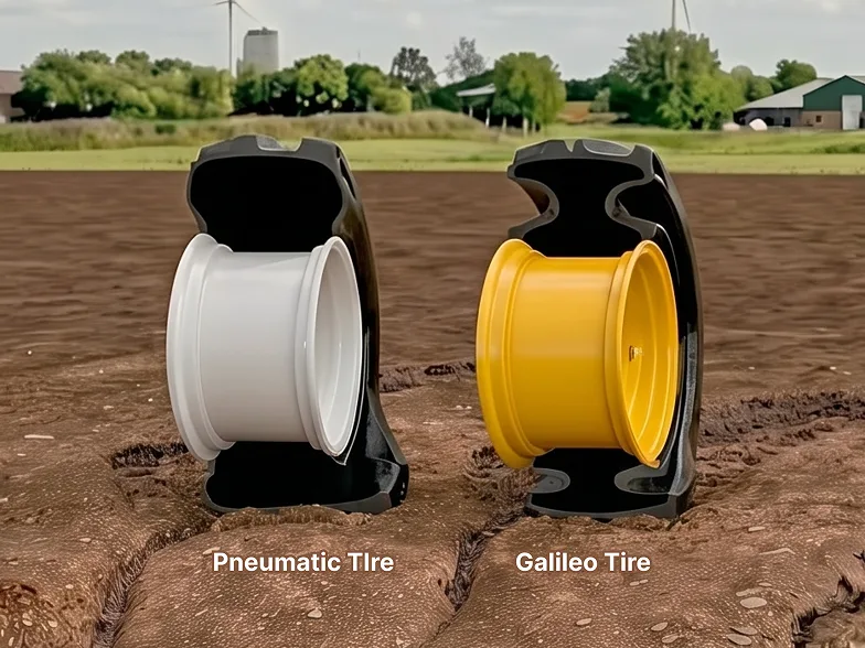 Pneumatic tire next to a Galileo tire, side by side